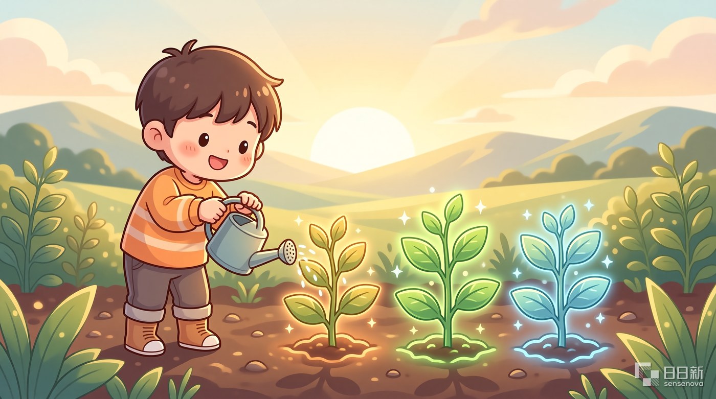 清晨的园丁,给三株不同颜色的幼苗浇水——自主、胜任、归属,缺一不可